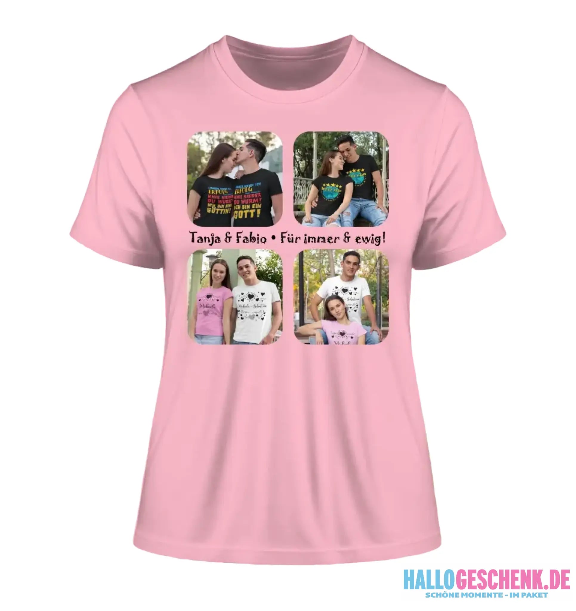 4 Fotos mit Text • Fotogeschenk • Ladies Premium T-Shirt XS-2XL aus Bio-Baumwolle für Damen • Exklusivdesign • personalisiert