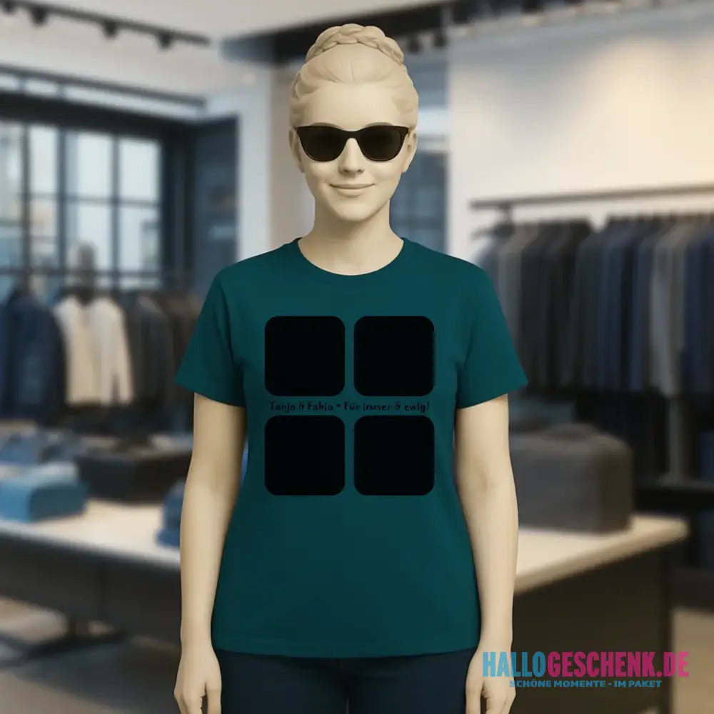 4 Fotos mit Text • Fotogeschenk • Ladies Premium T-Shirt XS-2XL aus Bio-Baumwolle für Damen • Exklusivdesign • personalisiert