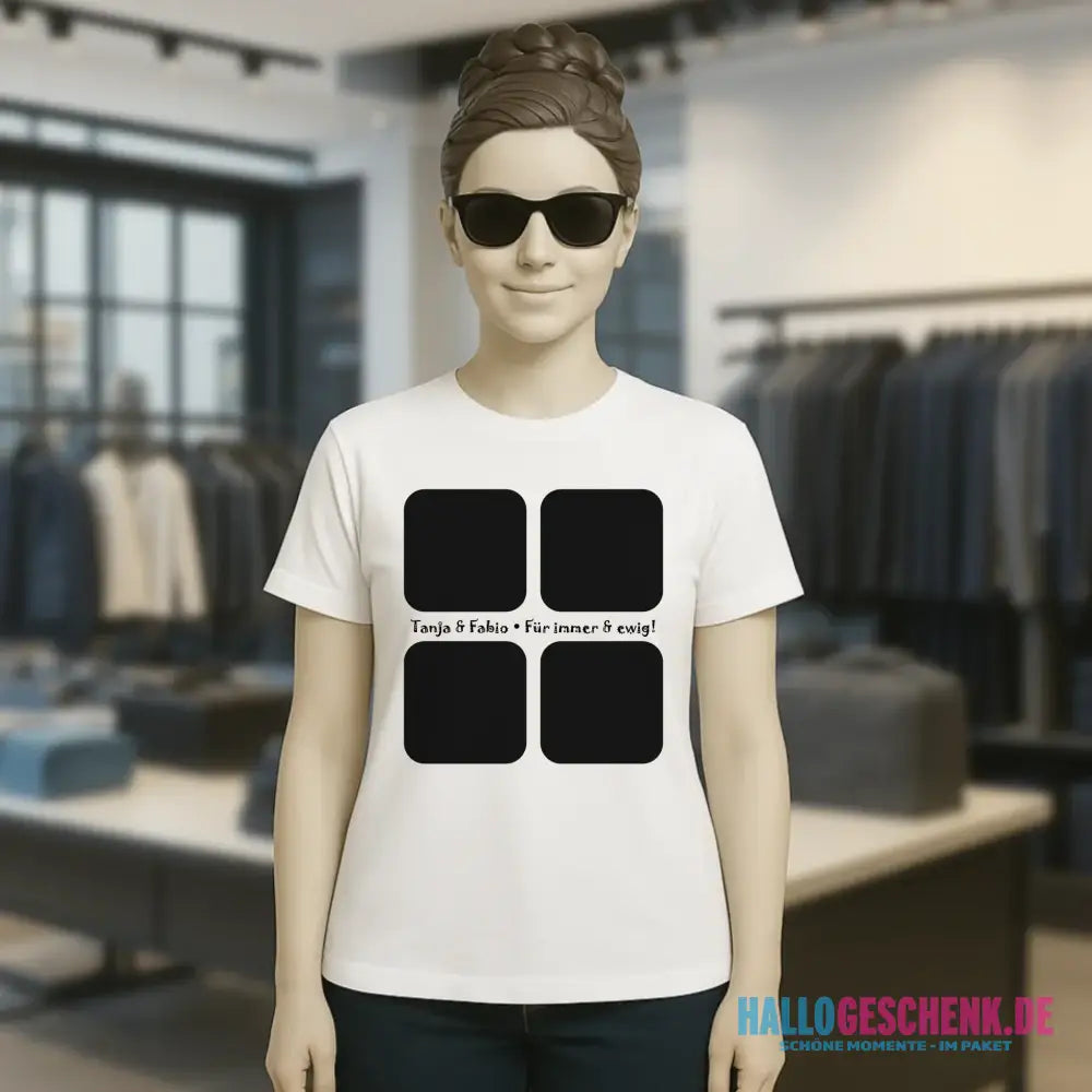 4 Fotos mit Text • Fotogeschenk • Ladies Premium T-Shirt XS-2XL aus Bio-Baumwolle für Damen • Exklusivdesign • personalisiert