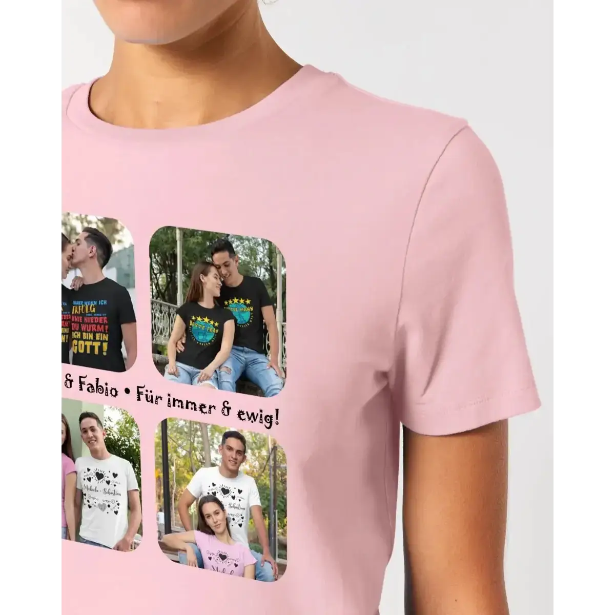 4 Fotos mit Text • Fotogeschenk • Ladies Premium T-Shirt XS-2XL aus Bio-Baumwolle für Damen • Exklusivdesign • personalisiert