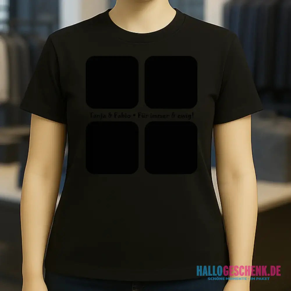 4 Fotos mit Text • Fotogeschenk • Ladies Premium T-Shirt XS-2XL aus Bio-Baumwolle für Damen • Exklusivdesign • personalisiert