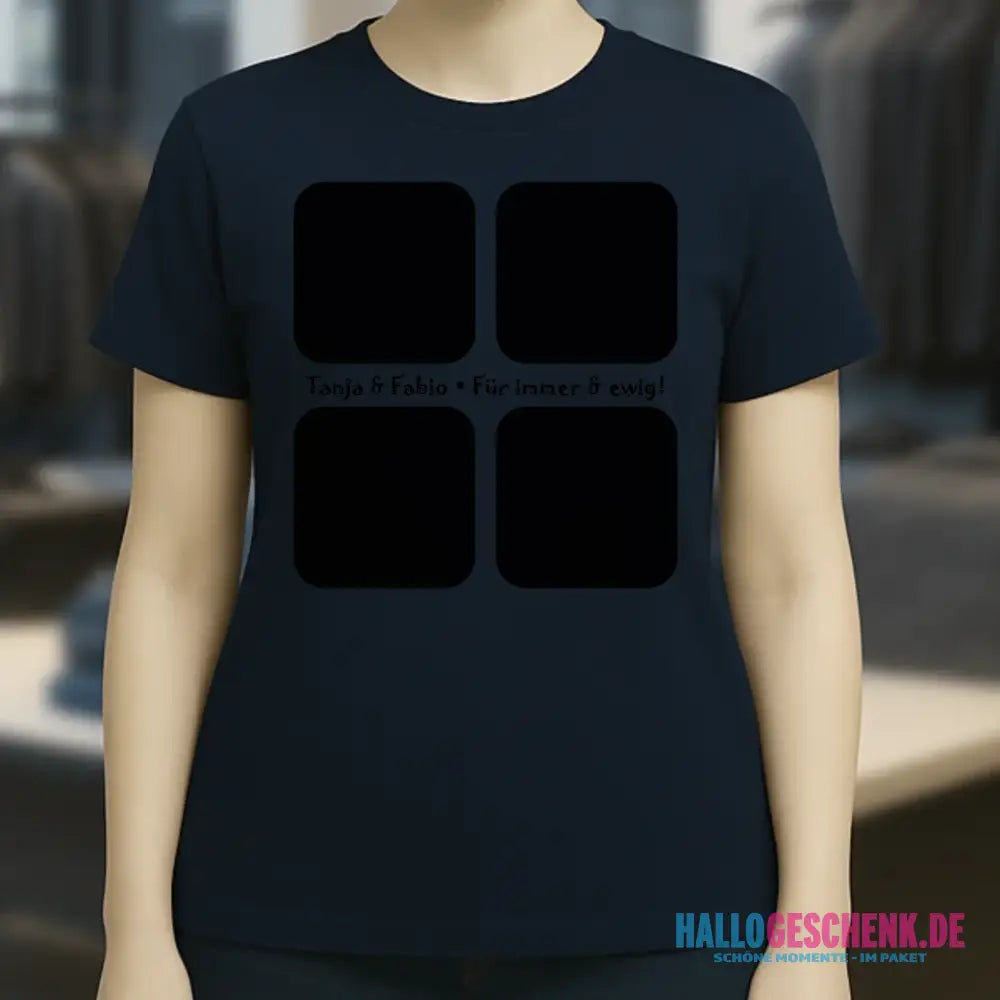 4 Fotos mit Text • Fotogeschenk • Ladies Premium T-Shirt XS-2XL aus Bio-Baumwolle für Damen • Exklusivdesign • personalisiert