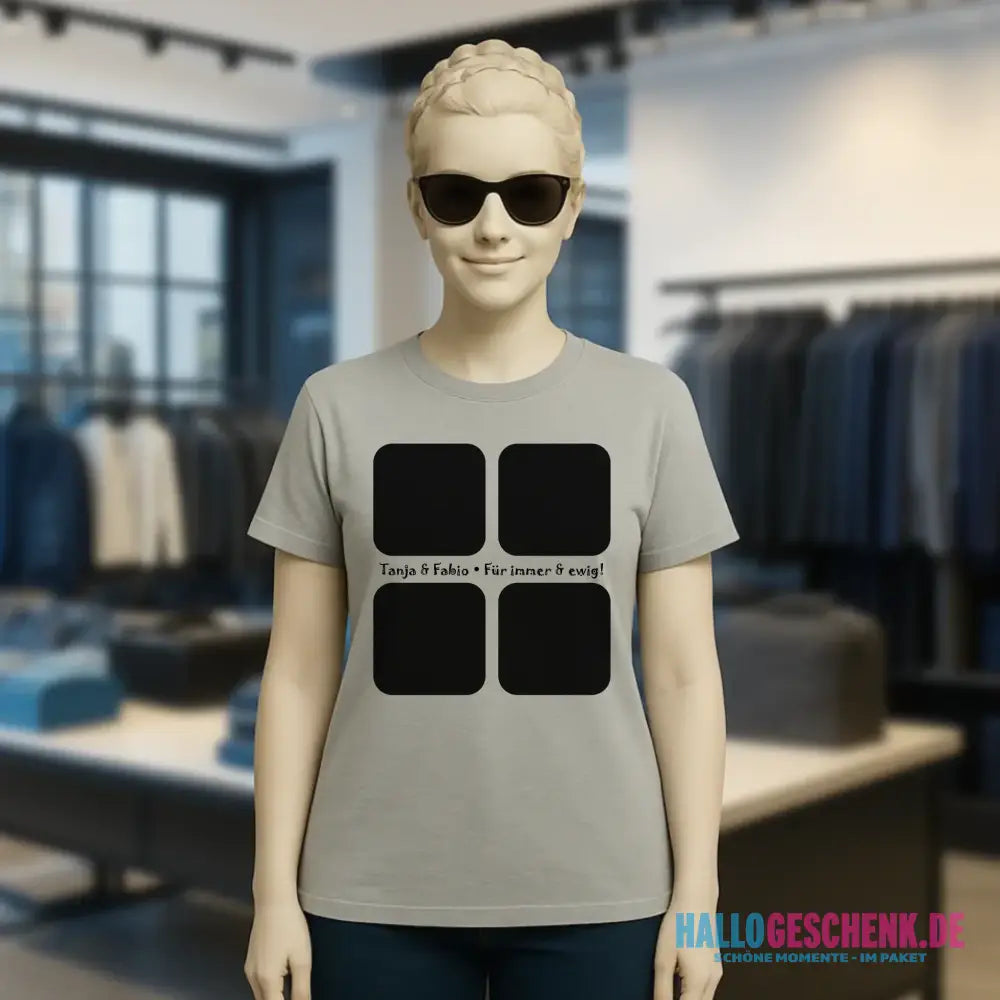 4 Fotos mit Text • Fotogeschenk • Ladies Premium T-Shirt XS-2XL aus Bio-Baumwolle für Damen • Exklusivdesign • personalisiert