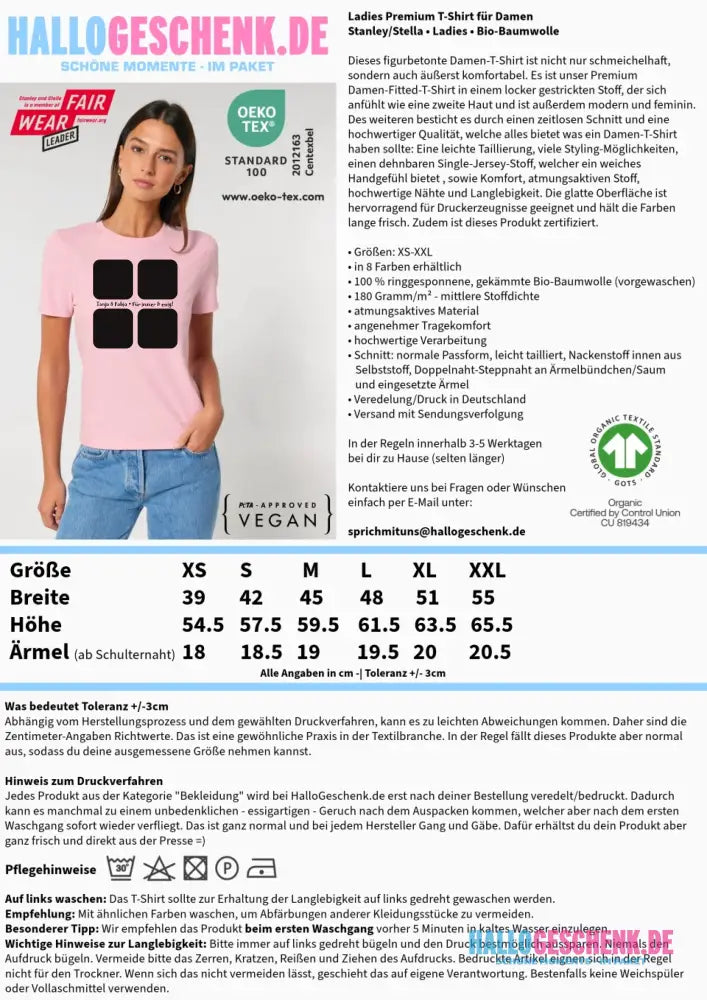 4 Fotos mit Text • Fotogeschenk • Ladies Premium T-Shirt XS-2XL aus Bio-Baumwolle für Damen • Exklusivdesign • personalisiert