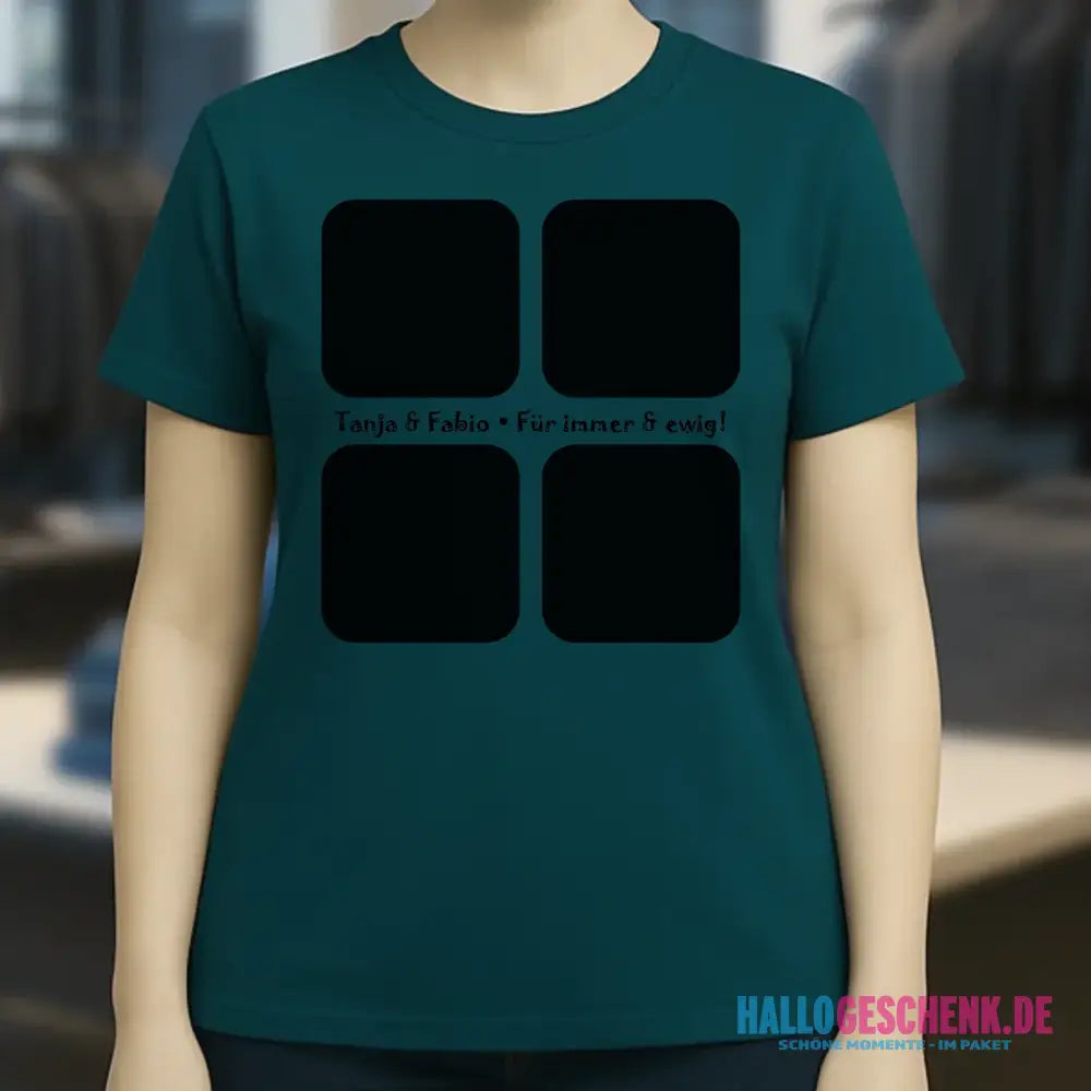 4 Fotos mit Text • Fotogeschenk • Ladies Premium T-Shirt XS-2XL aus Bio-Baumwolle für Damen • Exklusivdesign • personalisiert