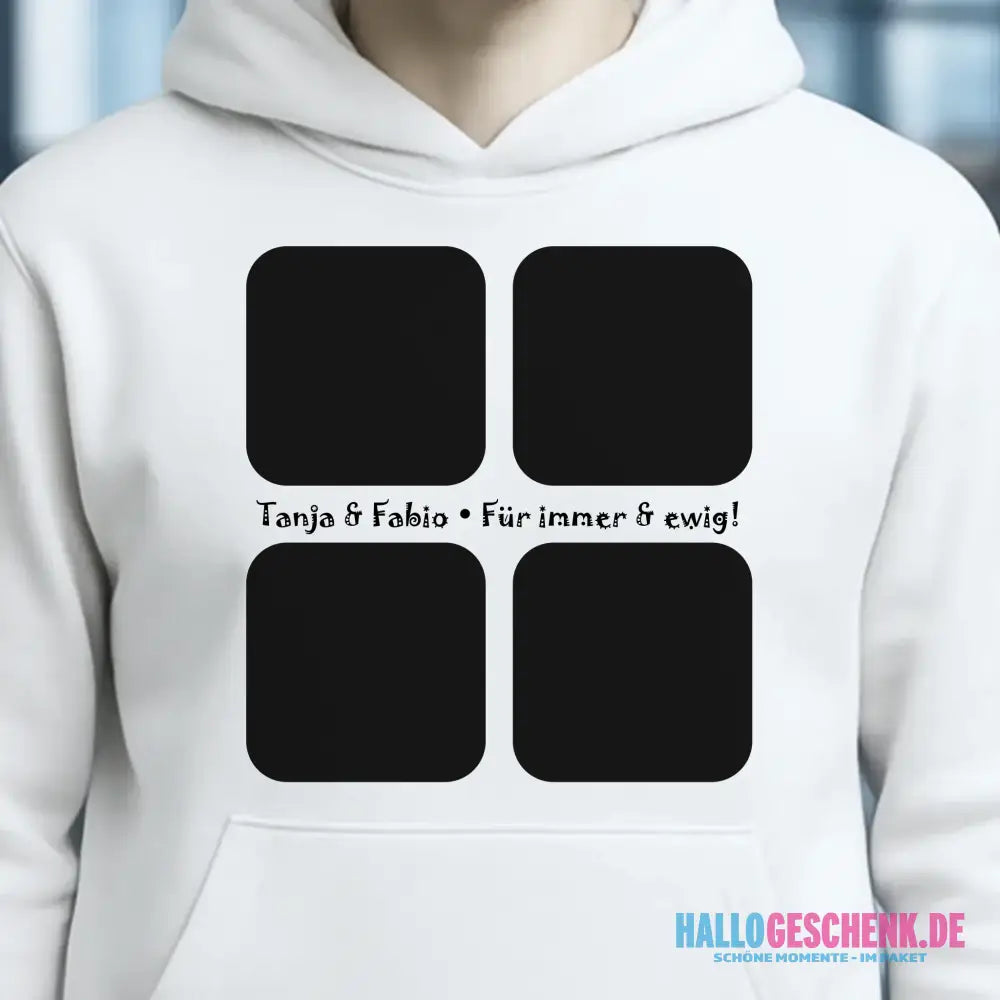 4 Fotos mit Text • Fotogeschenk • Unisex Premium Hoodie XS-5XL aus Bio-Baumwolle für Damen & Herren • Exklusivdesign • personalisiert
