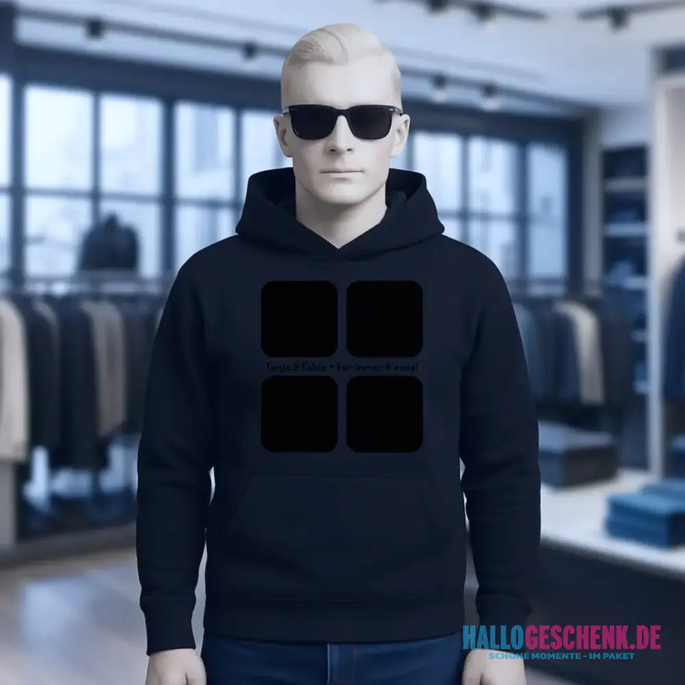 4 Fotos mit Text • Fotogeschenk • Unisex Premium Hoodie XS-5XL aus Bio-Baumwolle für Damen & Herren • Exklusivdesign • personalisiert