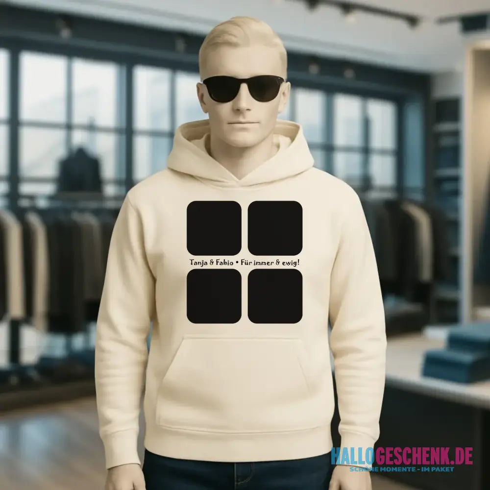 4 Fotos mit Text • Fotogeschenk • Unisex Premium Hoodie XS-5XL aus Bio-Baumwolle für Damen & Herren • Exklusivdesign • personalisiert