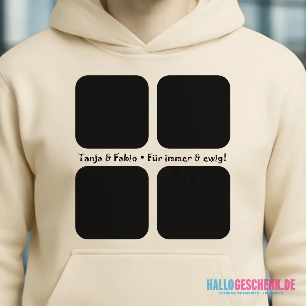 4 Fotos mit Text • Fotogeschenk • Unisex Premium Hoodie XS-5XL aus Bio-Baumwolle für Damen & Herren • Exklusivdesign • personalisiert