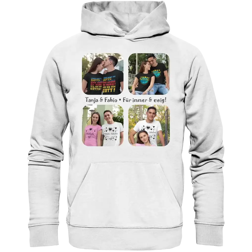 4 Fotos mit Text • Fotogeschenk • Unisex Premium Hoodie XS-5XL aus Bio-Baumwolle für Damen & Herren • Exklusivdesign • personalisiert