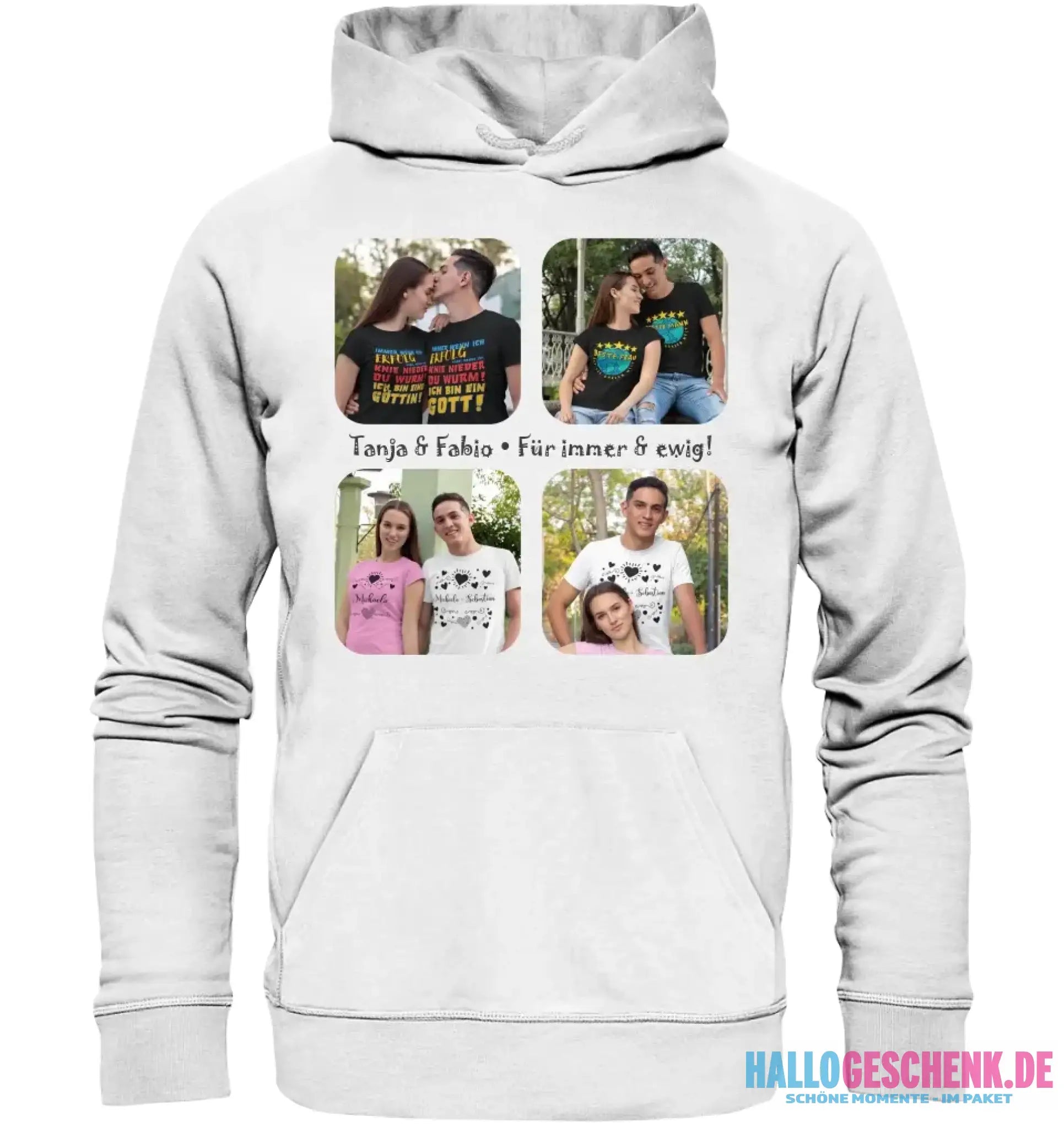 4 Fotos mit Text • Fotogeschenk • Unisex Premium Hoodie XS-5XL aus Bio-Baumwolle für Damen & Herren • Exklusivdesign • personalisiert