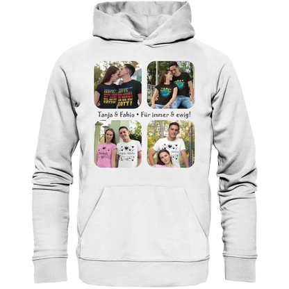 4 Fotos mit Text • Fotogeschenk • Unisex Premium Hoodie XS-5XL aus Bio-Baumwolle für Damen & Herren • Exklusivdesign • personalisiert
