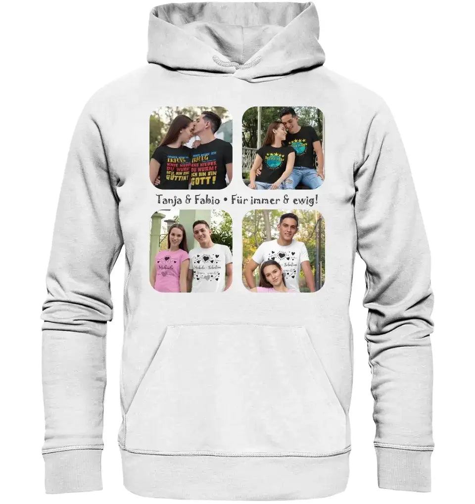 4 Fotos mit Text • Fotogeschenk • Unisex Premium Hoodie XS-5XL aus Bio-Baumwolle für Damen & Herren • Exklusivdesign • personalisiert