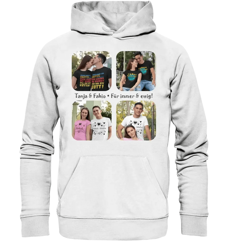 4 Fotos mit Text • Fotogeschenk • Unisex Premium Hoodie XS-5XL aus Bio-Baumwolle für Damen & Herren • Exklusivdesign • personalisiert