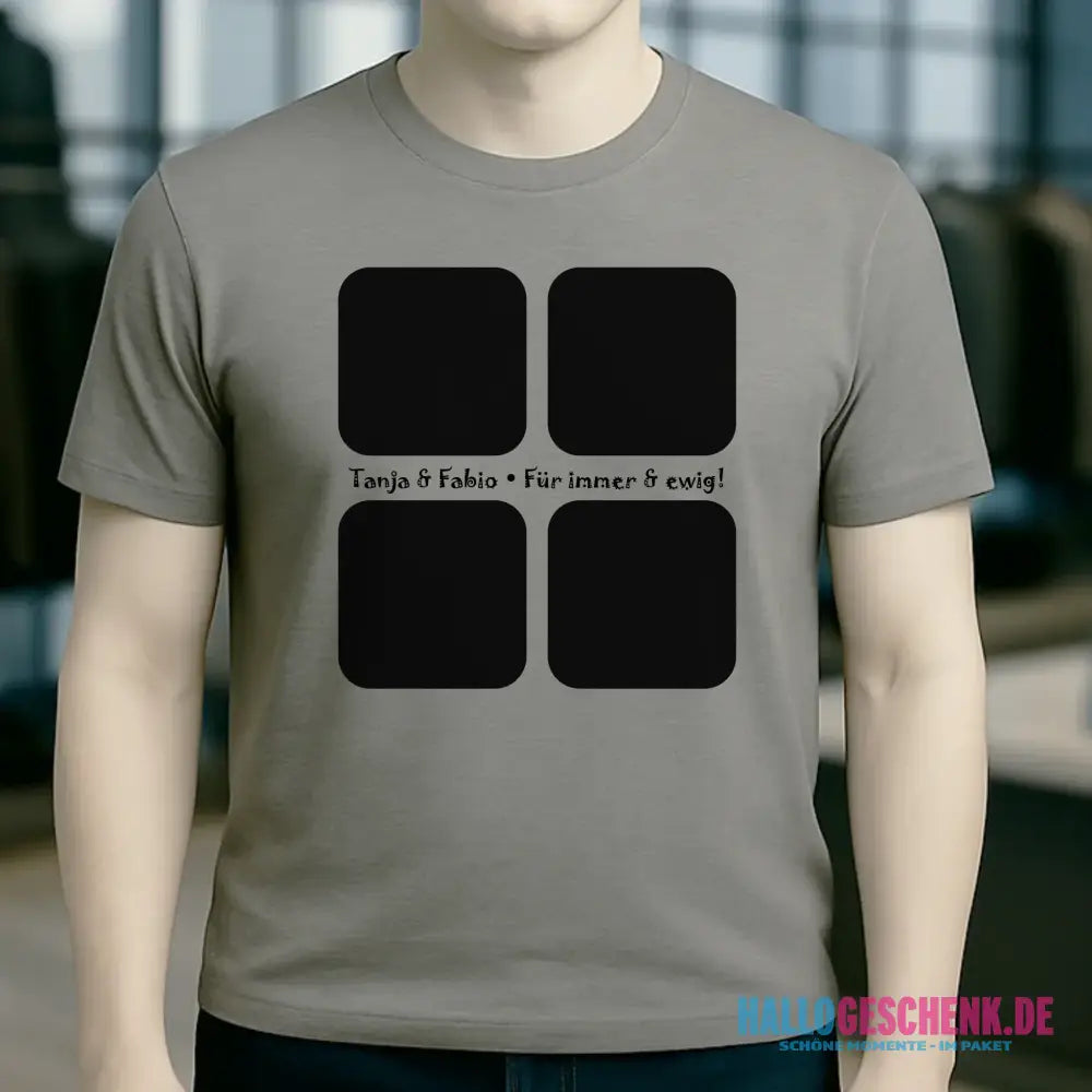 4 Fotos mit Text • Fotogeschenk • Unisex Premium T-Shirt XS-5XL aus Bio-Baumwolle für Damen & Herren • Exklusivdesign • personalisiert