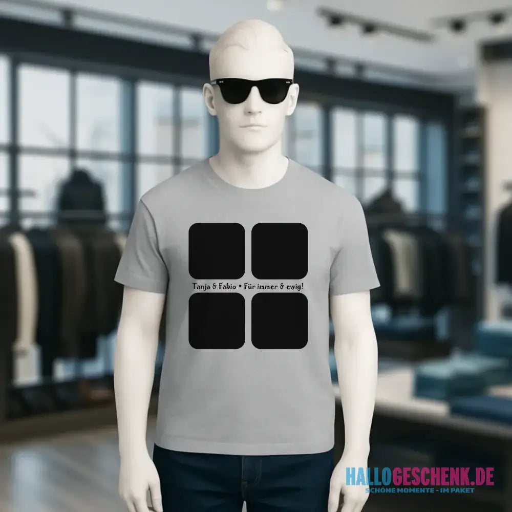 4 Fotos mit Text • Fotogeschenk • Unisex Premium T-Shirt XS-5XL aus Bio-Baumwolle für Damen & Herren • Exklusivdesign • personalisiert