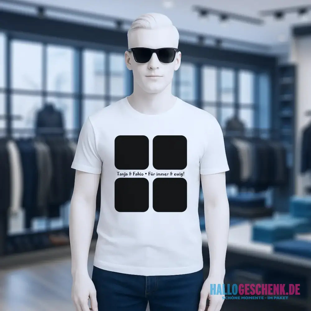4 Fotos mit Text • Fotogeschenk • Unisex Premium T-Shirt XS-5XL aus Bio-Baumwolle für Damen & Herren • Exklusivdesign • personalisiert