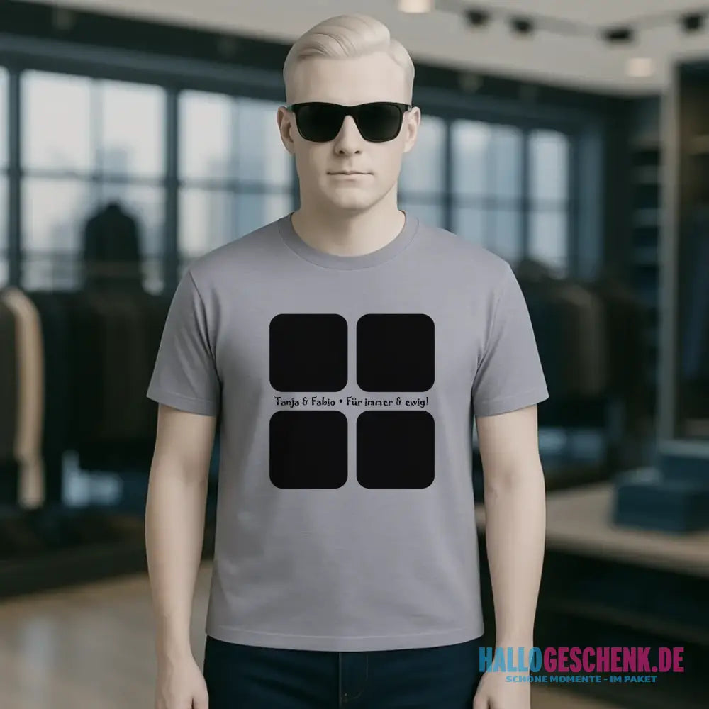 4 Fotos mit Text • Fotogeschenk • Unisex Premium T-Shirt XS-5XL aus Bio-Baumwolle für Damen & Herren • Exklusivdesign • personalisiert