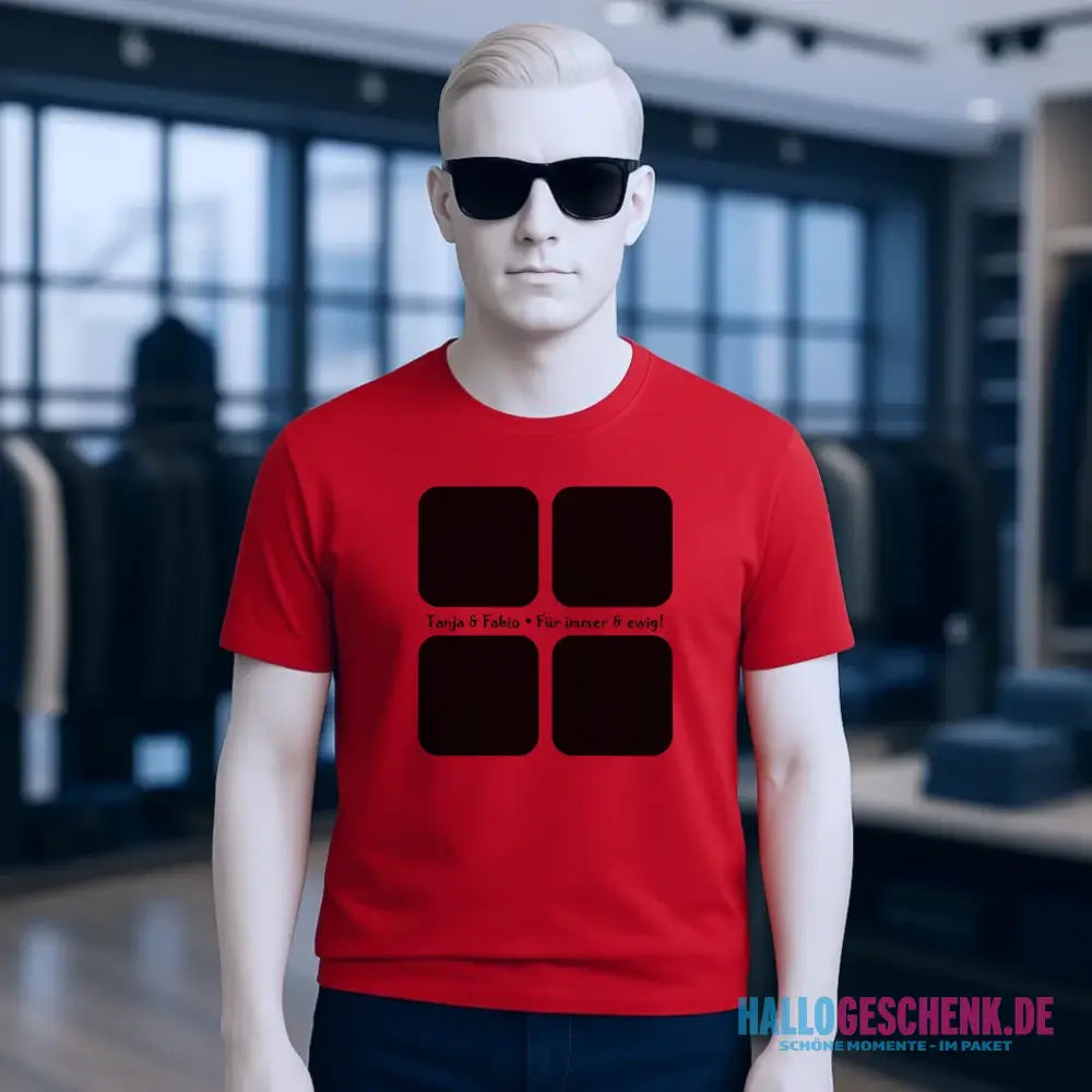 4 Fotos mit Text • Fotogeschenk • Unisex Premium T-Shirt XS-5XL aus Bio-Baumwolle für Damen & Herren • Exklusivdesign • personalisiert