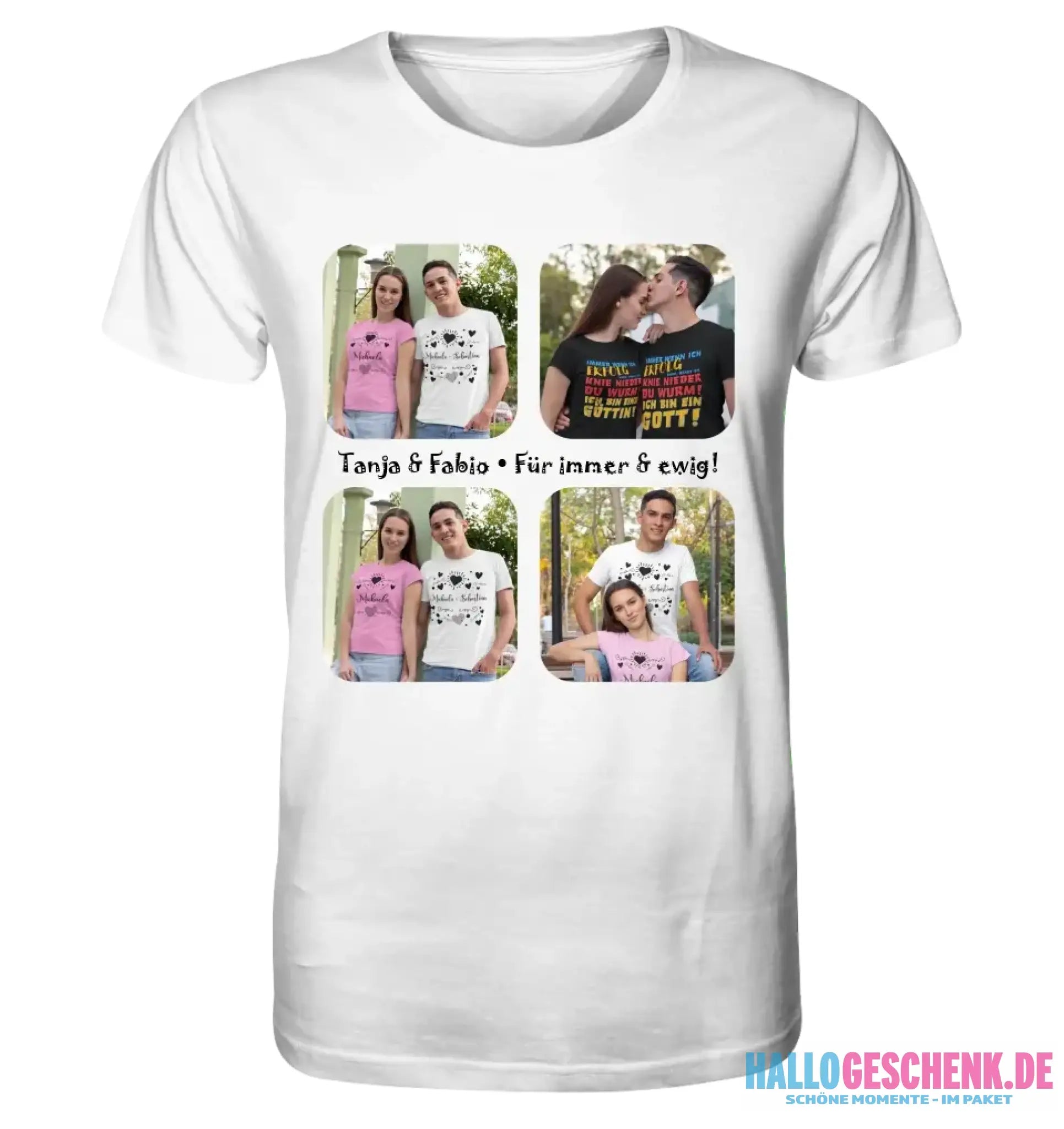 4 Fotos mit Text • Fotogeschenk • Unisex Premium T-Shirt XS-5XL aus Bio-Baumwolle für Damen & Herren • Exklusivdesign • personalisiert
