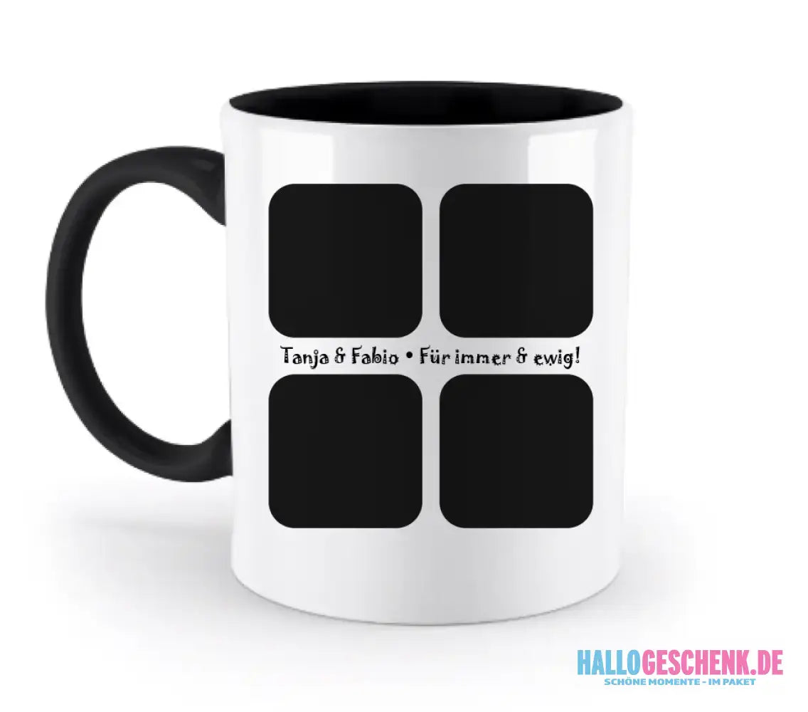 4 Fotos mit Text • Fotogeschenk • zweifarbige Tasse • Exklusivdesign • personalisiert