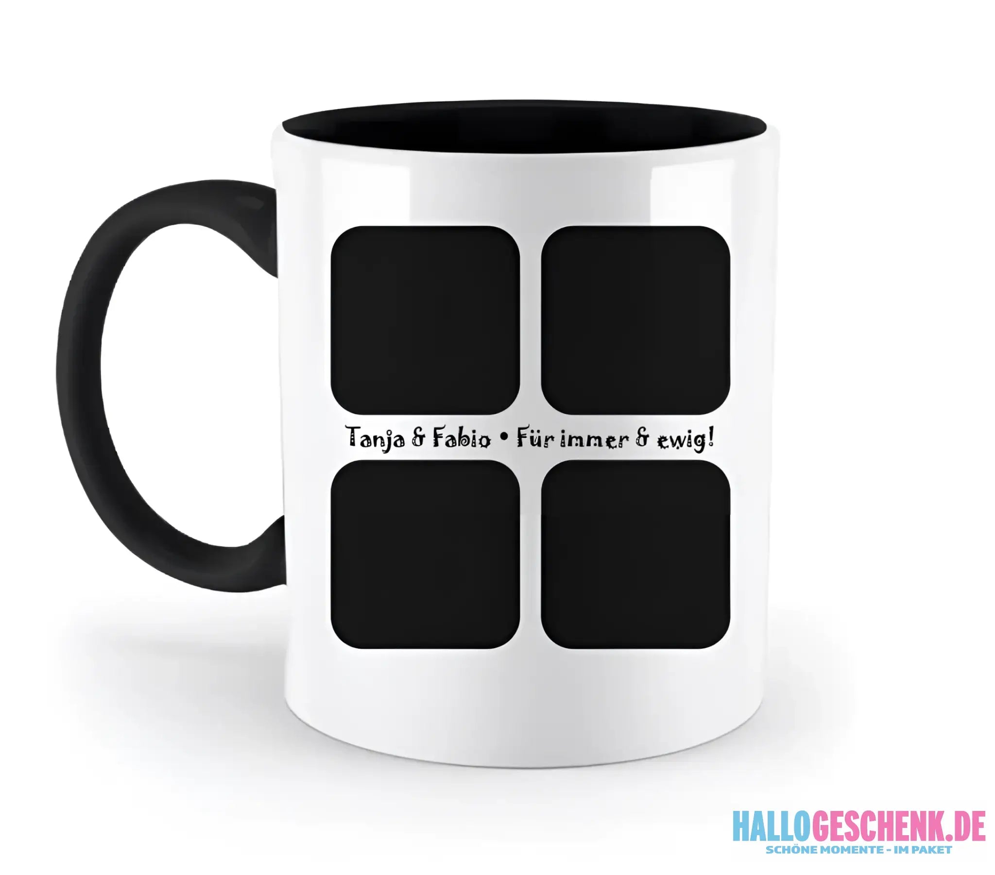 4 Fotos mit Text • Fotogeschenk • zweifarbige Tasse • Exklusivdesign • personalisiert