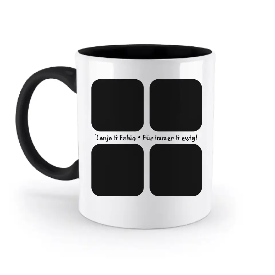 4 Fotos mit Text • Fotogeschenk • zweifarbige Tasse • Exklusivdesign • personalisiert