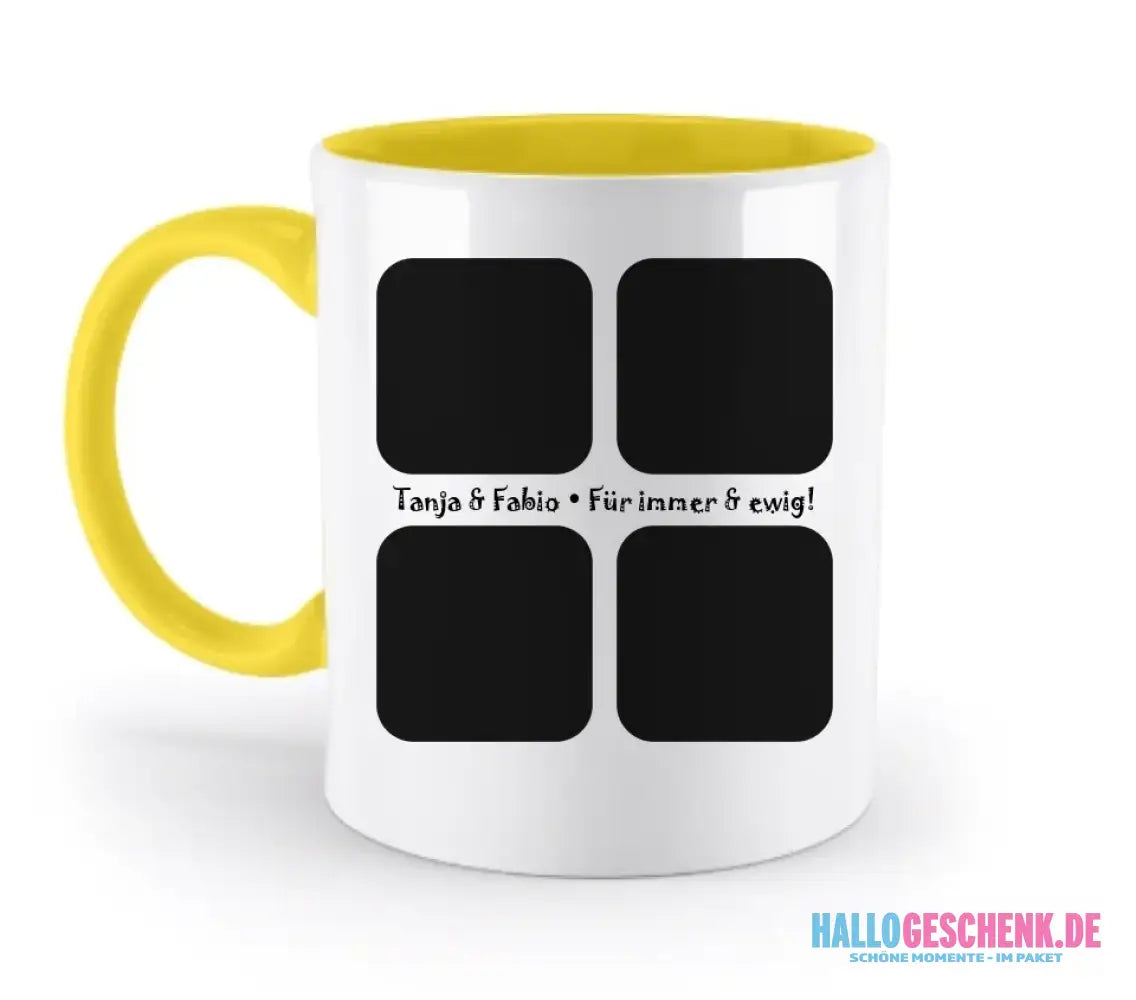 4 Fotos mit Text • Fotogeschenk • zweifarbige Tasse • Exklusivdesign • personalisiert