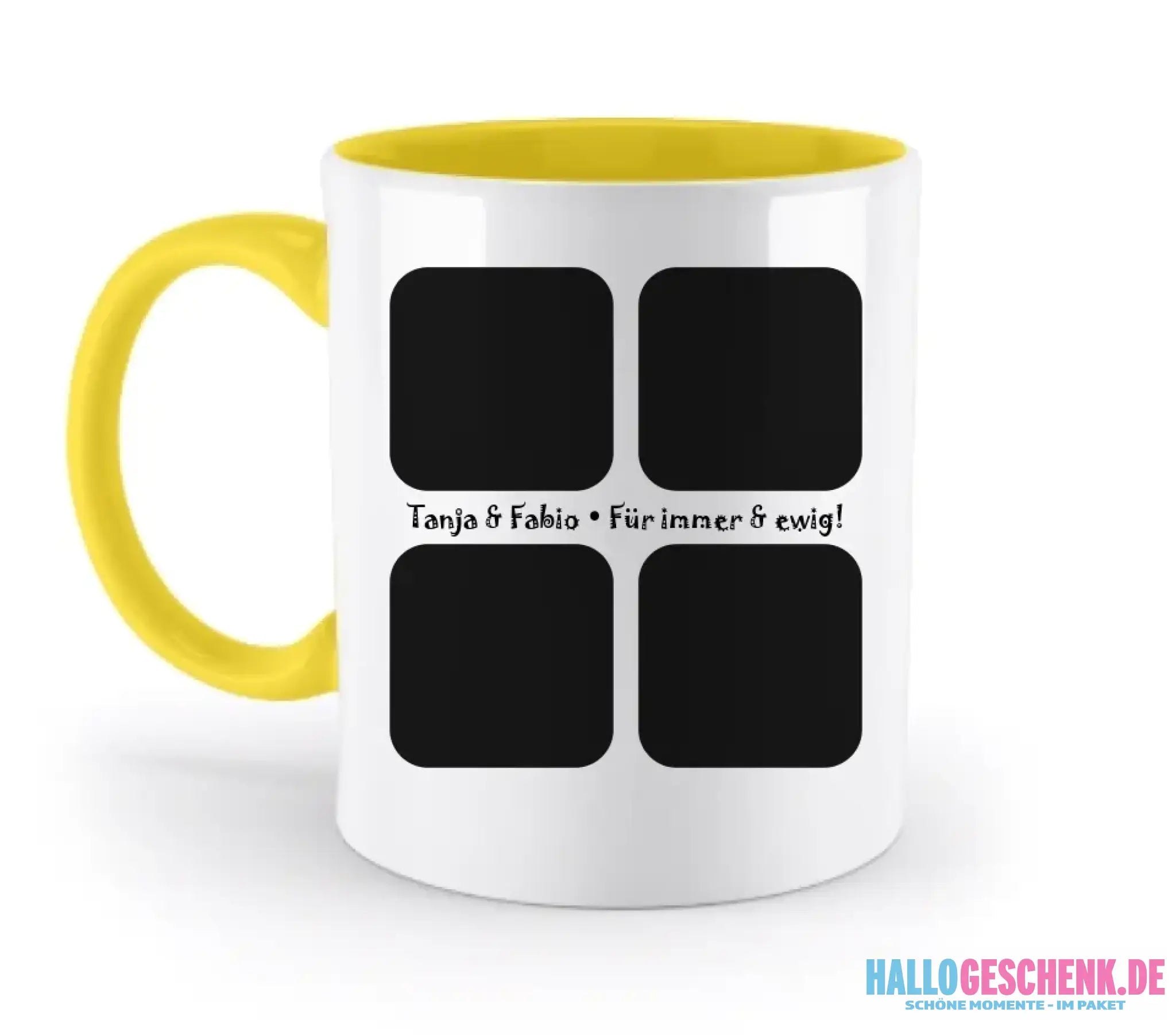 4 Fotos mit Text • Fotogeschenk • zweifarbige Tasse • Exklusivdesign • personalisiert