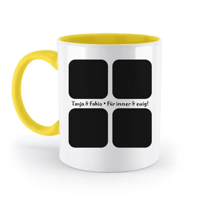 4 Fotos mit Text • Fotogeschenk • zweifarbige Tasse • Exklusivdesign • personalisiert