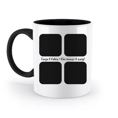 4 Fotos mit Text • Fotogeschenk • zweifarbige Tasse • Exklusivdesign • personalisiert