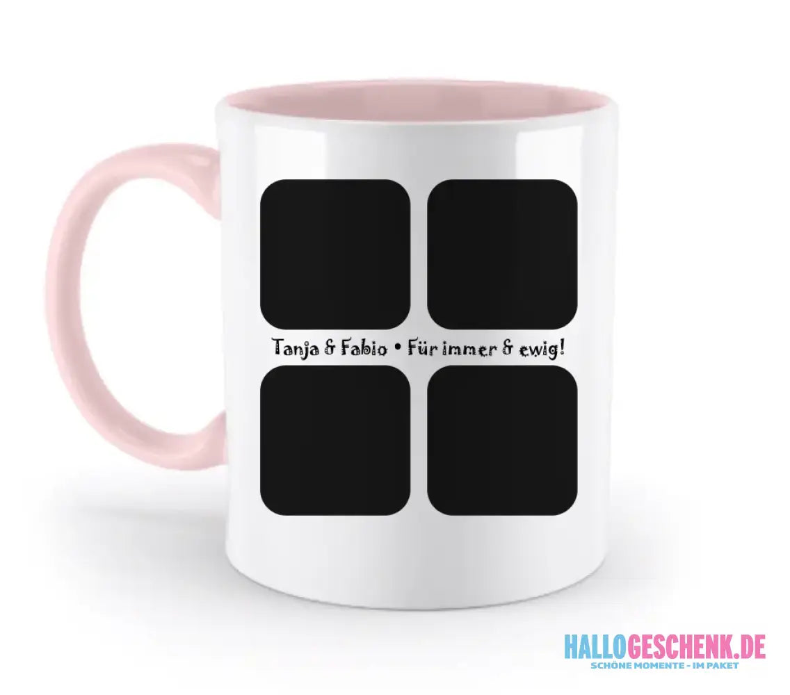 4 Fotos mit Text • Fotogeschenk • zweifarbige Tasse • Exklusivdesign • personalisiert