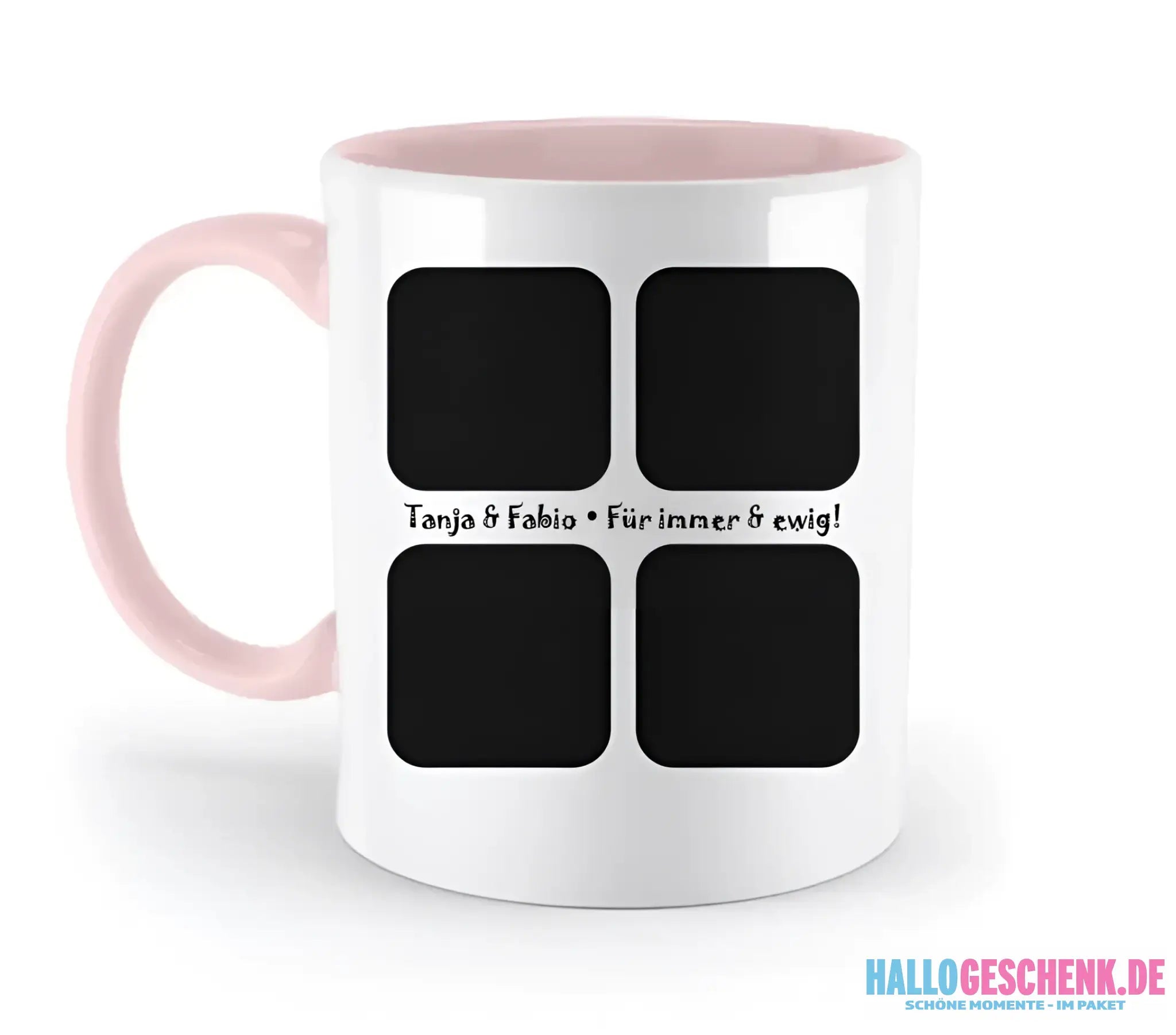 4 Fotos mit Text • Fotogeschenk • zweifarbige Tasse • Exklusivdesign • personalisiert