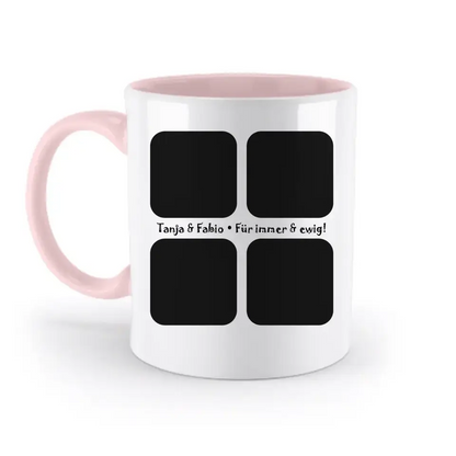 4 Fotos mit Text • Fotogeschenk • zweifarbige Tasse • Exklusivdesign • personalisiert