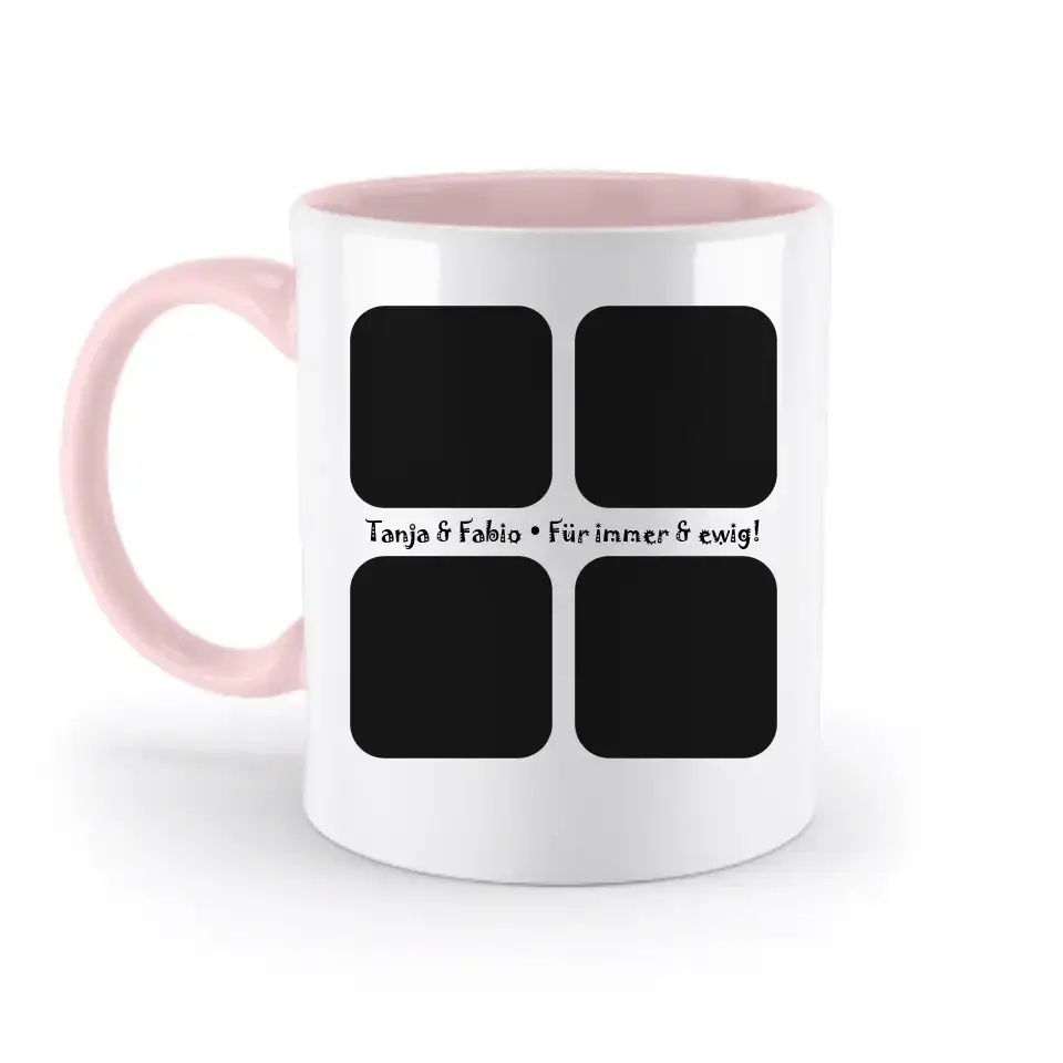 4 Fotos mit Text • Fotogeschenk • zweifarbige Tasse • Exklusivdesign • personalisiert