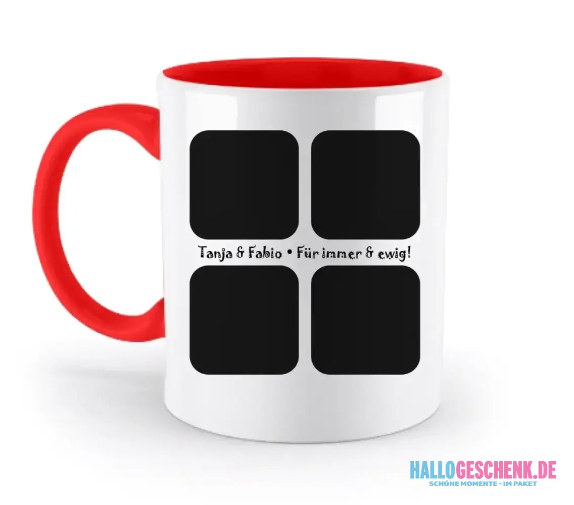 4 Fotos mit Text • Fotogeschenk • zweifarbige Tasse • Exklusivdesign • personalisiert