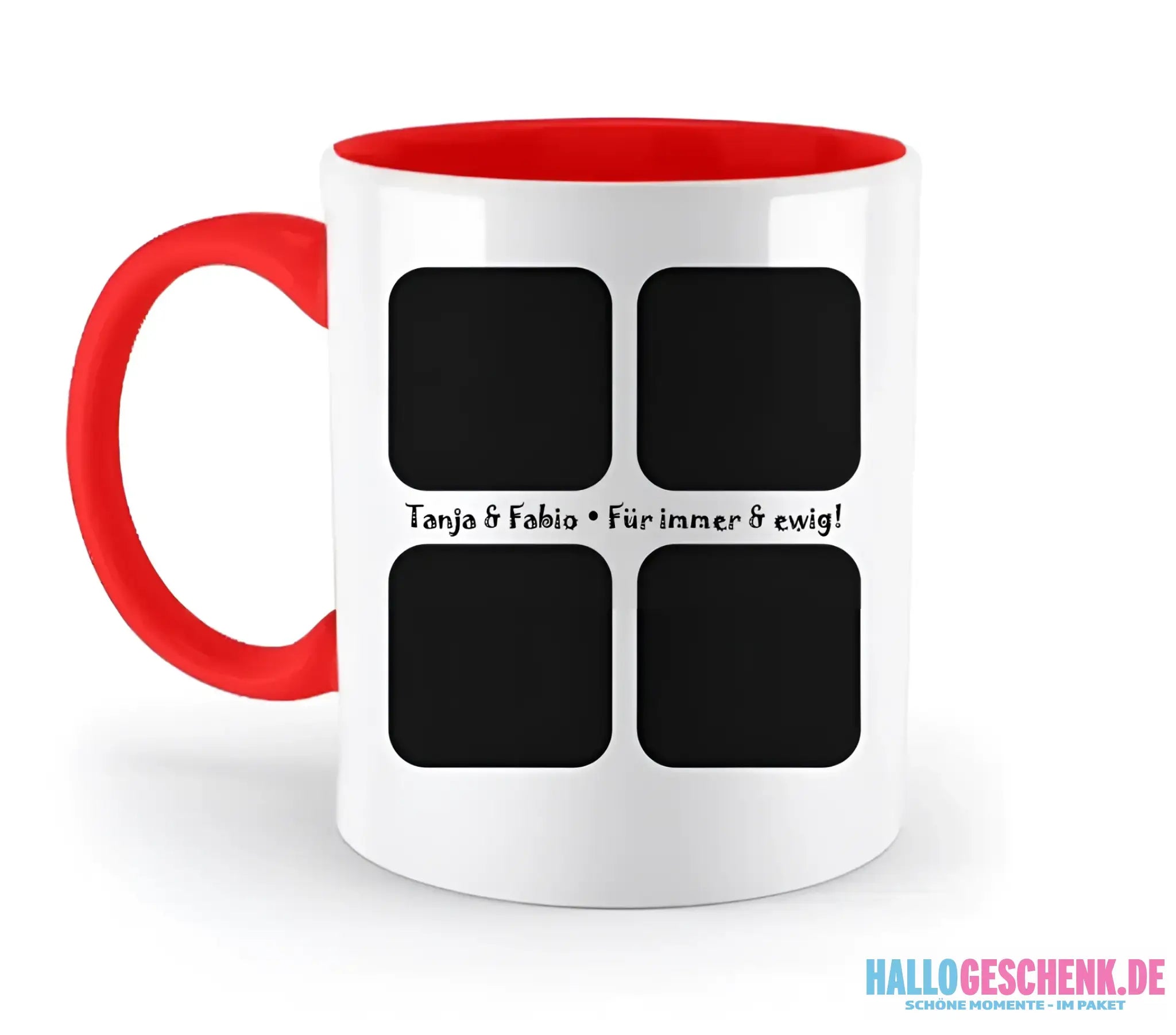 4 Fotos mit Text • Fotogeschenk • zweifarbige Tasse • Exklusivdesign • personalisiert