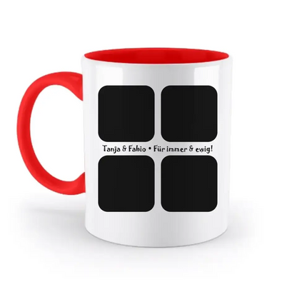 4 Fotos mit Text • Fotogeschenk • zweifarbige Tasse • Exklusivdesign • personalisiert