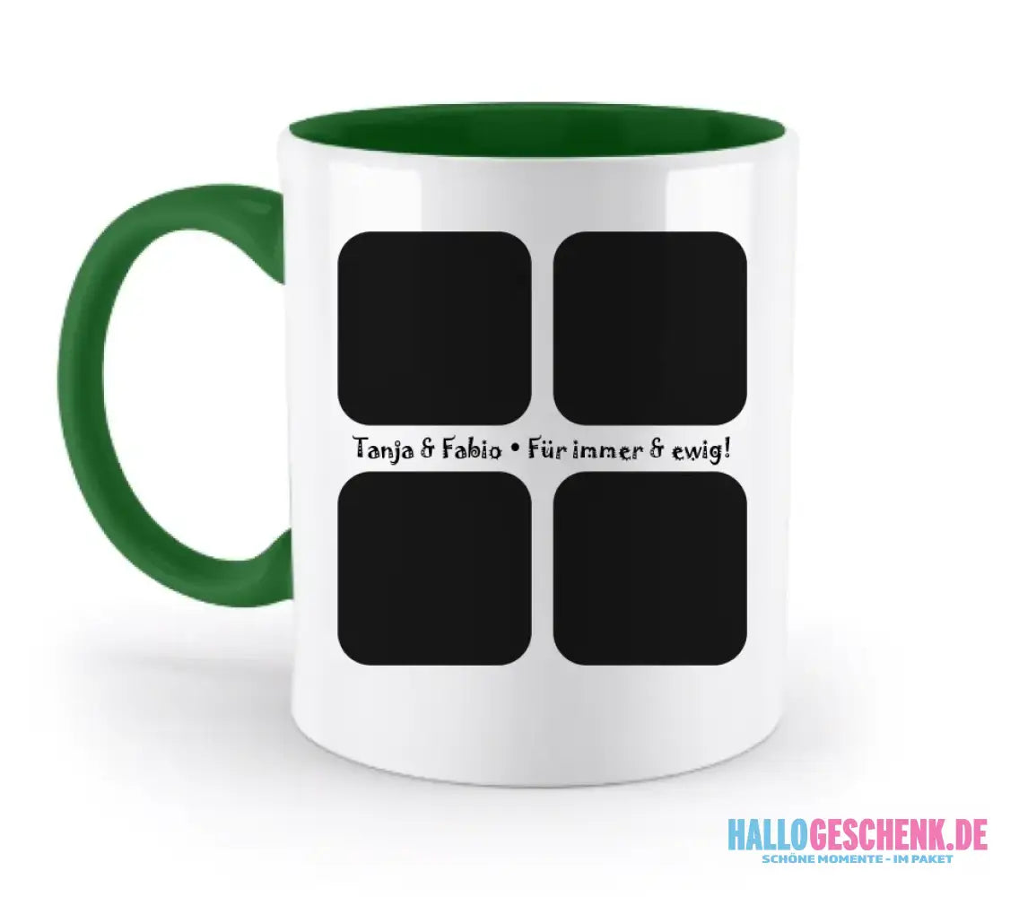 4 Fotos mit Text • Fotogeschenk • zweifarbige Tasse • Exklusivdesign • personalisiert