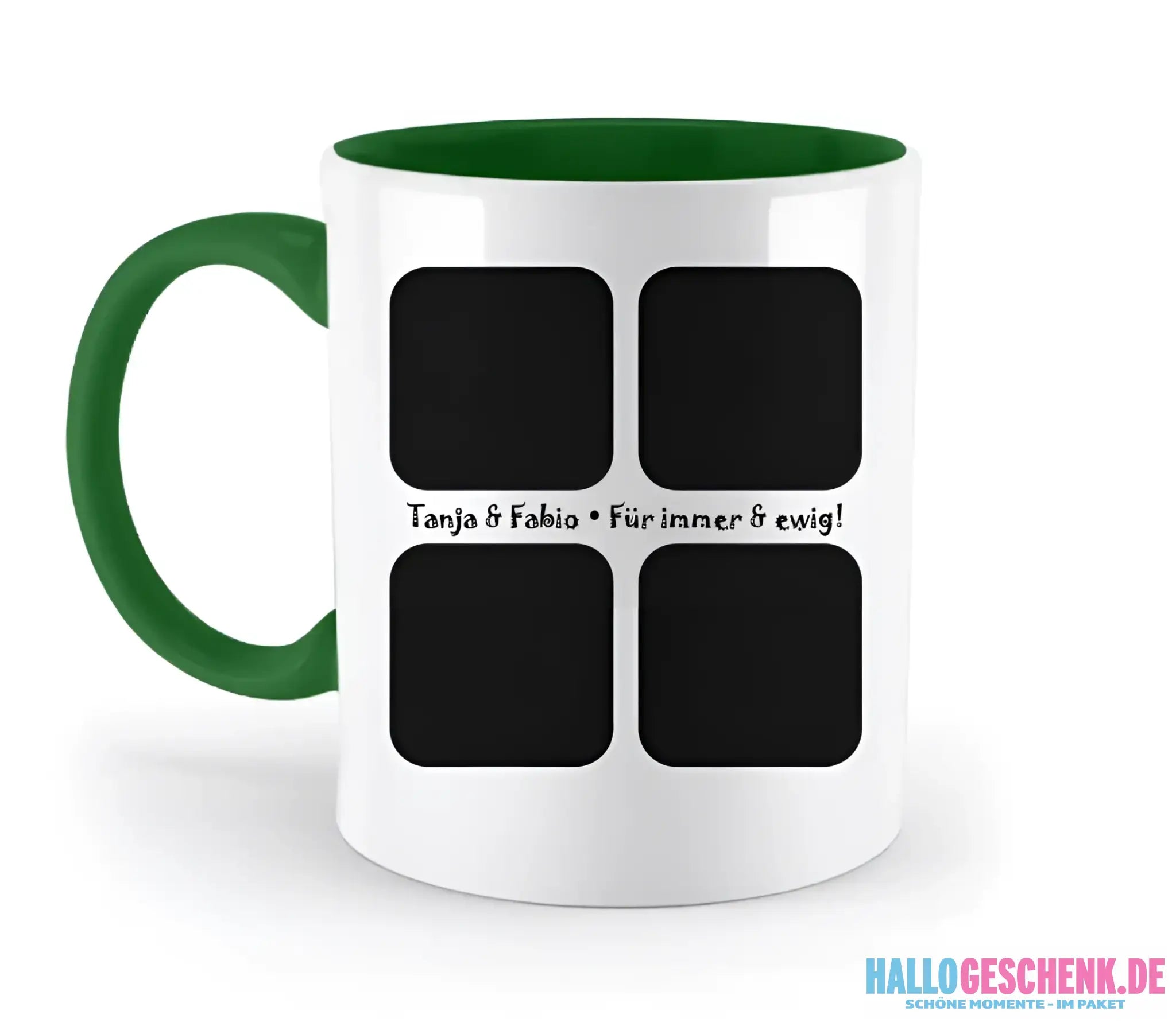 4 Fotos mit Text • Fotogeschenk • zweifarbige Tasse • Exklusivdesign • personalisiert