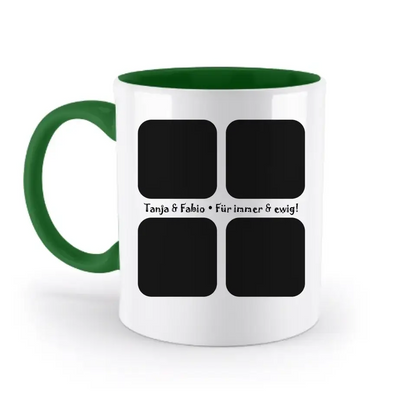 4 Fotos mit Text • Fotogeschenk • zweifarbige Tasse • Exklusivdesign • personalisiert