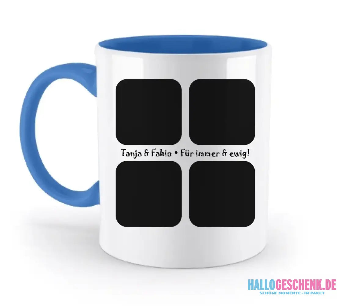 4 Fotos mit Text • Fotogeschenk • zweifarbige Tasse • Exklusivdesign • personalisiert