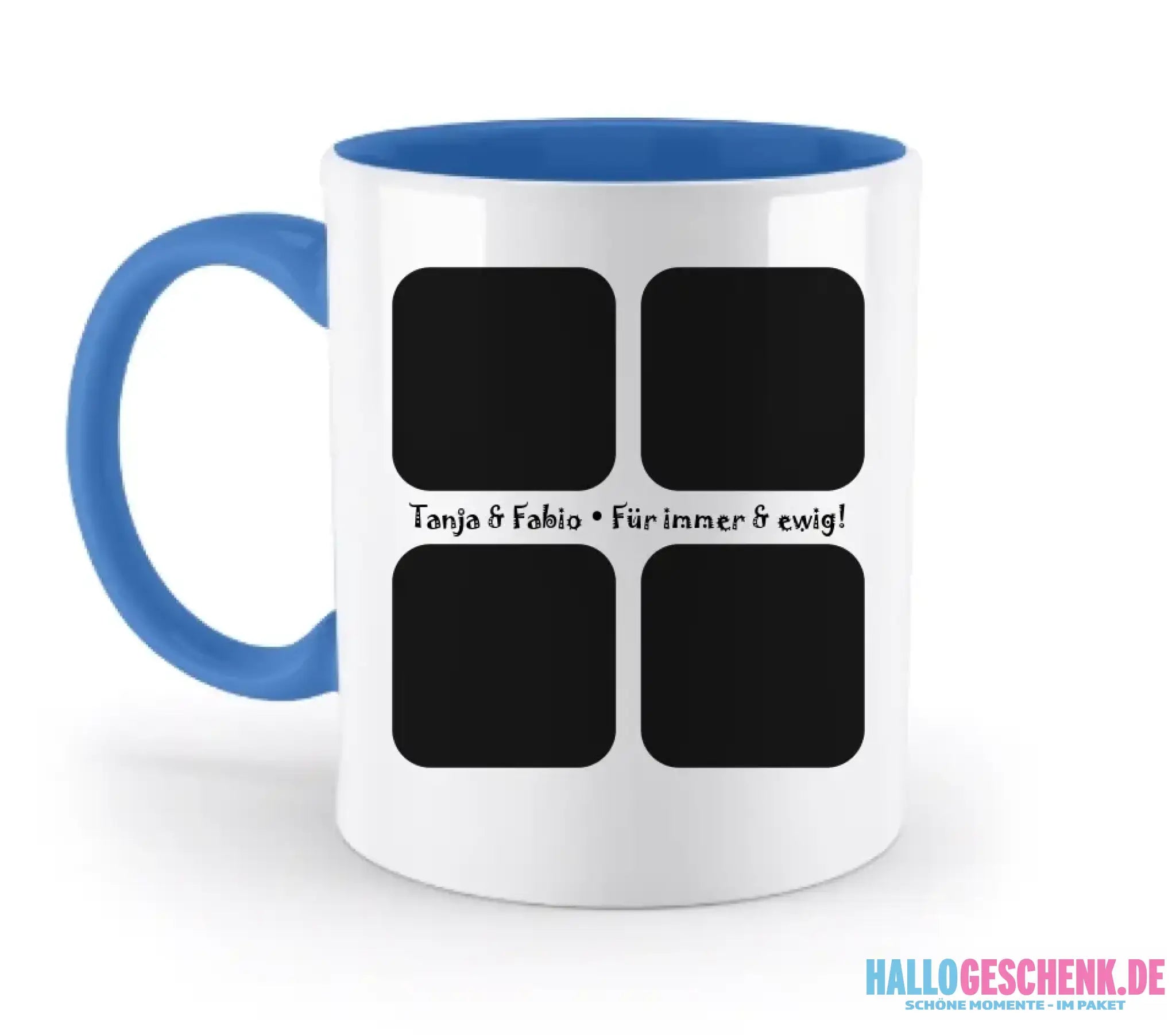 4 Fotos mit Text • Fotogeschenk • zweifarbige Tasse • Exklusivdesign • personalisiert