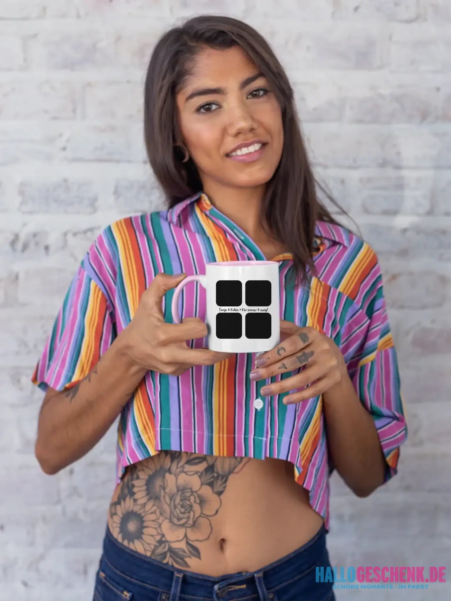 4 Fotos mit Text • Fotogeschenk • zweifarbige Tasse • Exklusivdesign • personalisiert