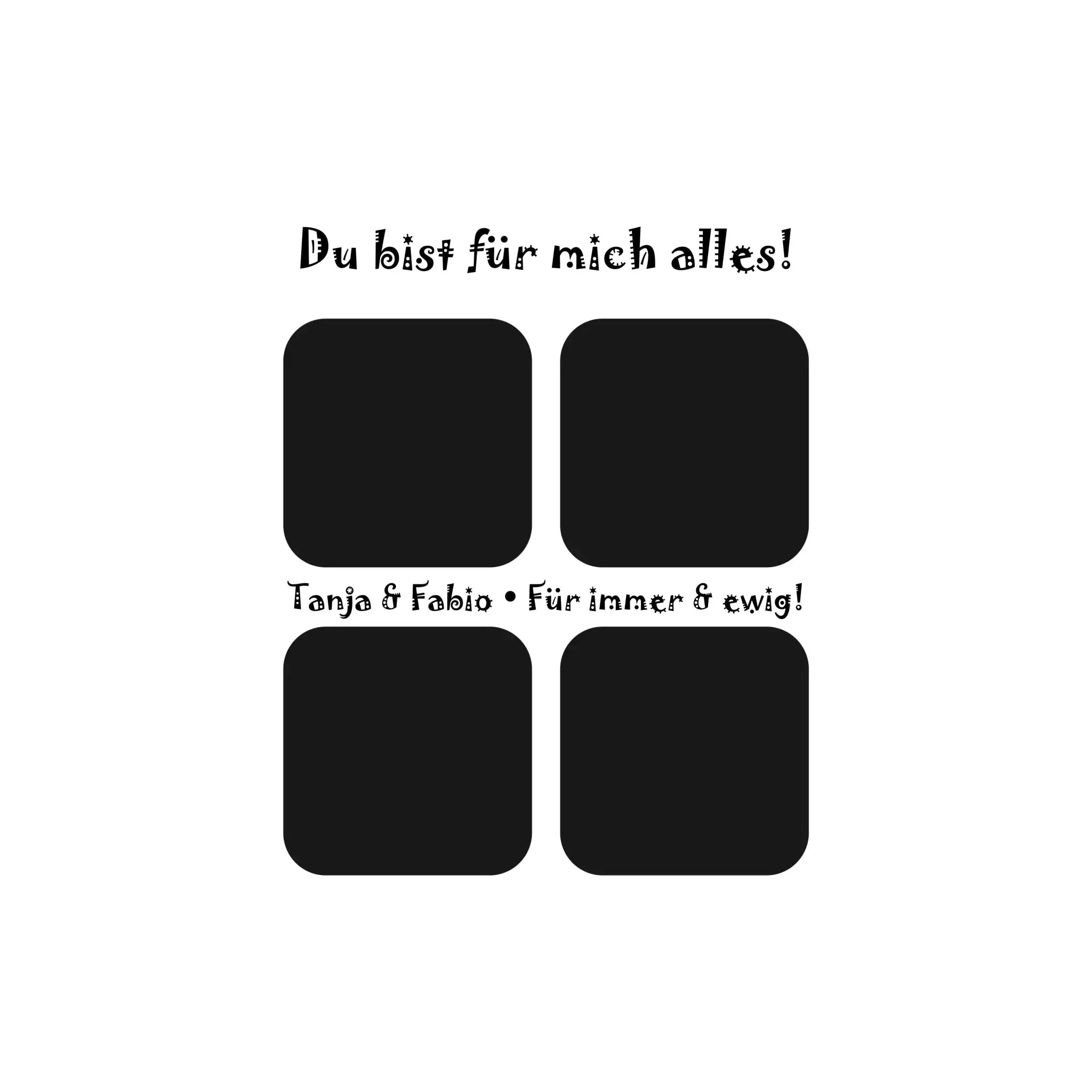 Schwarzes quadratisches bilderrahmenset mit abgerundeten ecken aus der statement-collection zum wunschtext gestalten