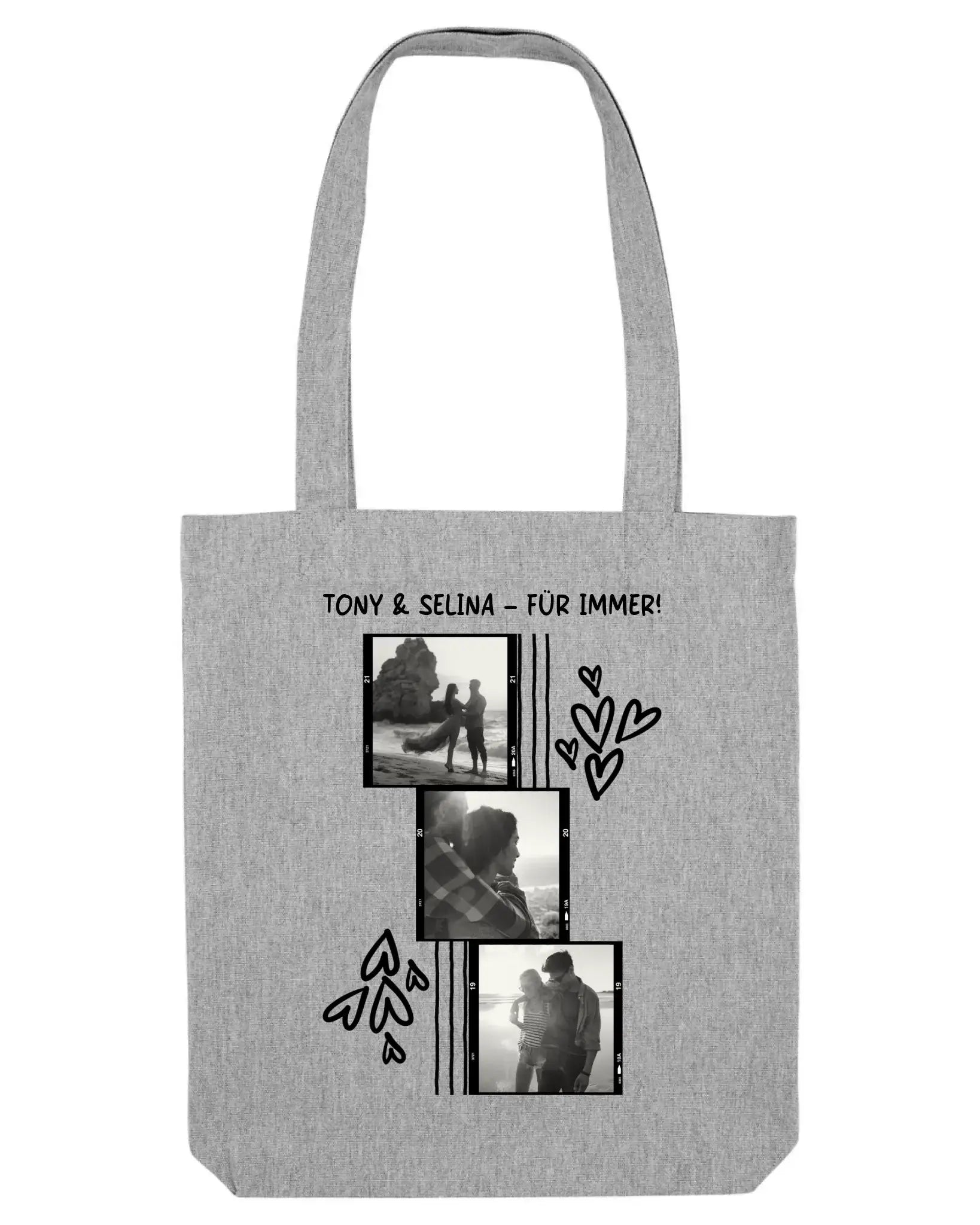 4er-Collage • mehrere Artikel • ’Statement-Collection’ • Wunschtext • Mein Fotomotiv - Stofftasche • Bio / Heather Grey