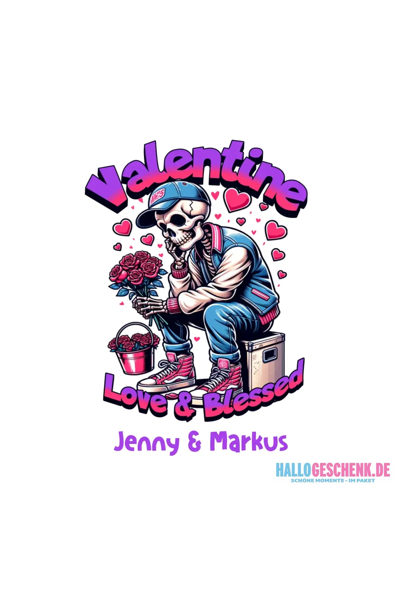 4in1-Kollektion: Valentines Skull • für Damen & Herren • Exklusivdesign • personalisiert oder ohne Personalisierung