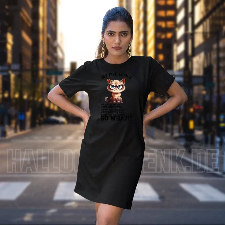 5 MOODS • Katze • Ladies Premium T-Shirt Kleid aus Bio-Baumwolle S-2XL • Exklusivdesign • personalisiert