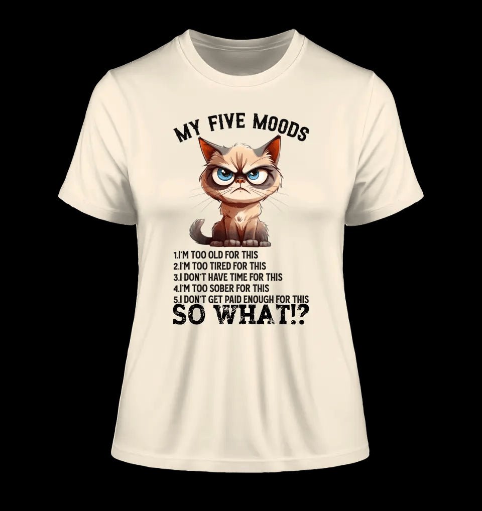 5 MOODS • Katze • Ladies Premium T-Shirt XS-2XL aus Bio-Baumwolle für Damen • Exklusivdesign • personalisiert