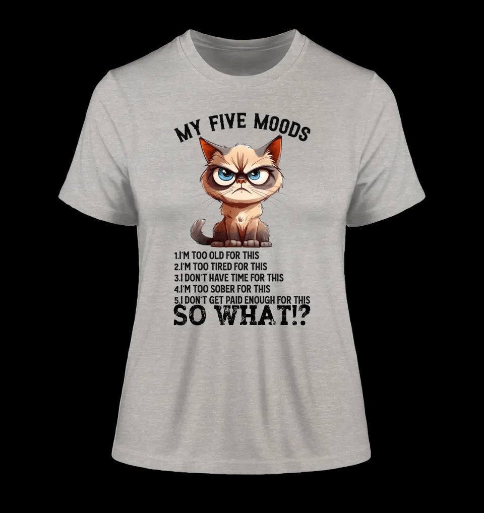 5 MOODS • Katze • Ladies Premium T-Shirt XS-2XL aus Bio-Baumwolle für Damen • Exklusivdesign • personalisiert